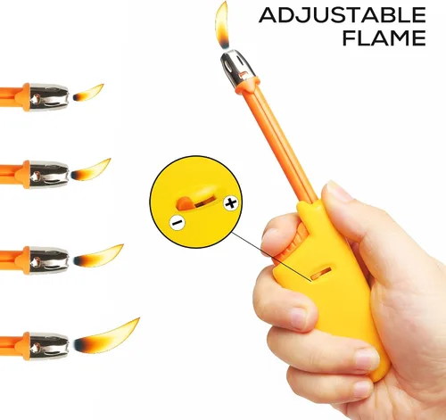 Vista 4 de Encendedor de velas de cuello largo ajustables, encendedor de gas butano, encendedor de plástico recargable, encendedor de cocina (paquete de 5)