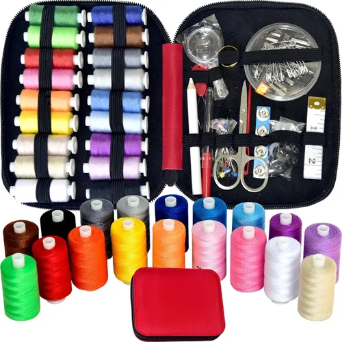 Vista 18 de Kit de costura con estuche, suministros de costura portátiles para el hogar, viajero, adultos, principiantes, emergencia, contiene 18 hilos