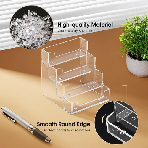 Vista 4 de MaxGear Tarjetero transparente, soporte acrílico para tarjetas de visita para escritorio con 4 niveles, soporte de plástico transparente