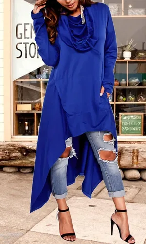 Vista 3 de Vestido para mujer, holgado y casual, de manga larga, estilo sudadera con capucha y dobladillo asimétrico
