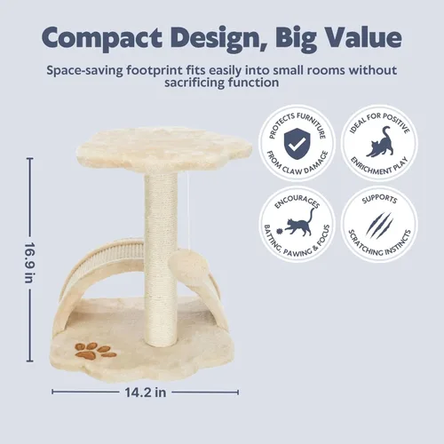 Vista 5 de TRIXIE Vitoria - Árbol para gatos de 16.9 pulgadas para gatitos, poste rascador para gatitos, rascador cubierto de sisal, juguete colgante para Beige