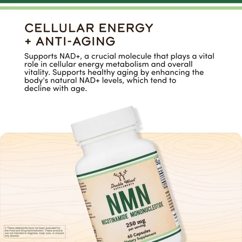 Vista 4 de Suplemento NMN - 99% de pureza probada - 125 mg por cápsula de mononucleótido de nicotinamida, 60 cápsulas, por Double Wood Supplements