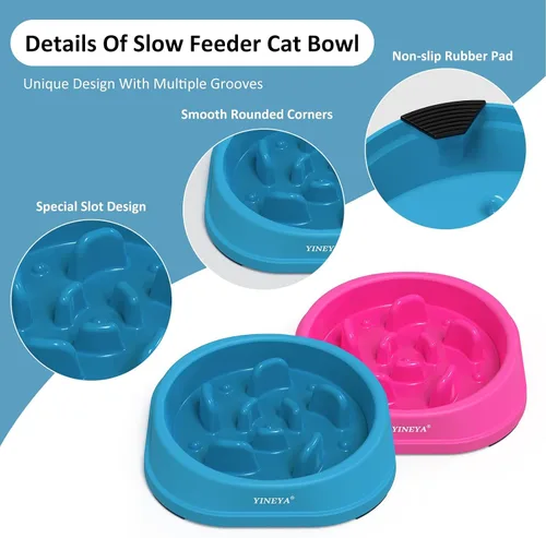 Vista 4 de YINEYA 2 cuencos de alimentación lenta antiasfixia para perros de tamaño pequeño, cuenco de alimentación lenta para gatos, suministros