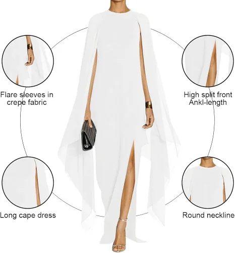 Vista 2 de Mayfasey - Maxivestido formal de noche para mujer con capa abertura frontal alta y mangas acampanadas