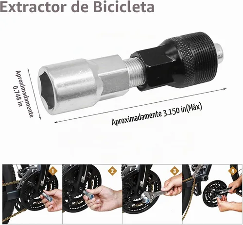 Vista 4 de Kit de herramientas de reparación de bicicletas de 6 piezas, herramienta de extracción de casete de bicicleta, herramientas de extracción