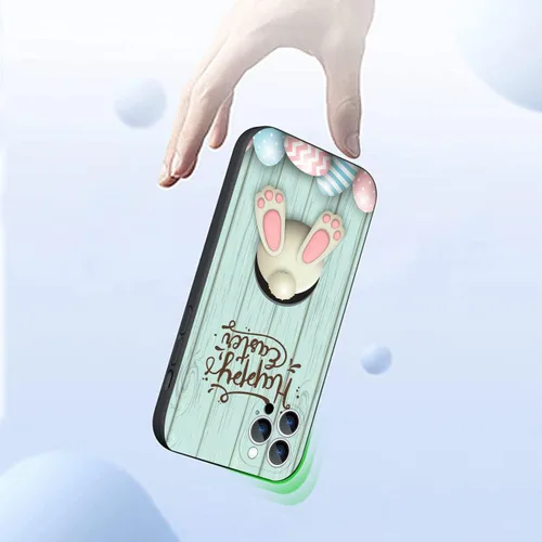 Vista 3 de Funda compatible con iPhone 14 Pro Max, diseño de conejo de Pascua, suela rosa, protección contra caídas, delgada, a prueba de golpes, funda de TPU