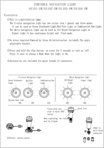 Vista 5 de Pactrade Marine Luces de navegación para barcos LED - Luces de navegación rojas y verdes alimentadas por batería para barcos - Adaptador y soportes