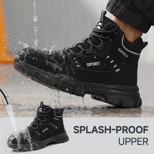 Vista 4 de Botas de punta de acero para hombre, botas de trabajo ligeras para hombres, botas de seguridad altas con suela media Kevlar resistente a pinchazos