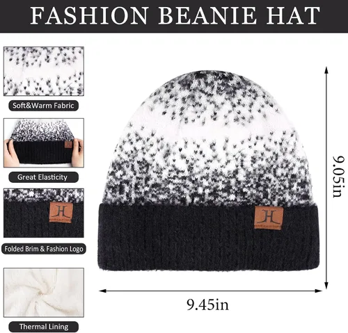 Vista 2 de Conjunto de gorro de punto de invierno para mujer y guantes para pantalla táctil, bufanda larga con forro polar cálido, bufandas para mujer