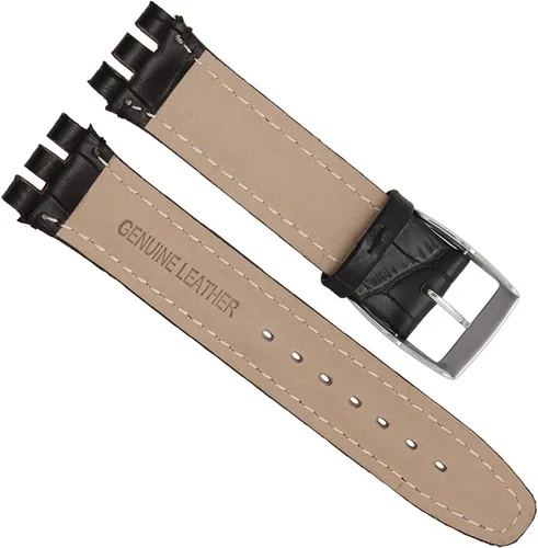 Vista 3 de Correa de reloj de hebilla de acero inoxidable de cuero de vaca de grano de cocodrilo para Swatch
