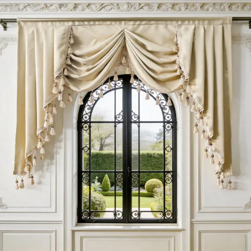Vista 16 de Amidoudou 1 par de cortinas europeas de doble capa con cenefas para sala de estar, dormitorio, cortinas bordadas con flores 3D de lujo