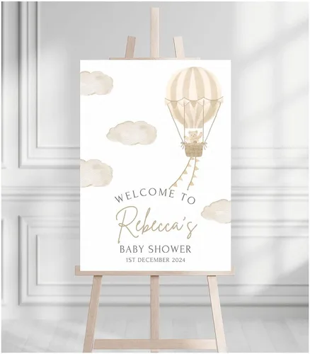 Vista 28 de Letrero de bienvenida para baby shower, personalizable, con texto en inglés «We Can Bearly Wait» Neutral Cute Teddy Bear Theme, varios tamaños