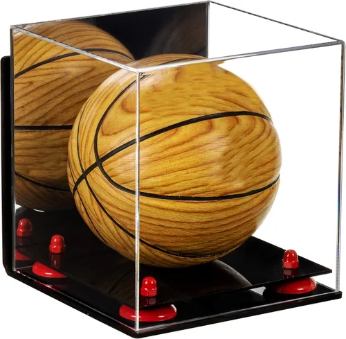 Vista 7 de Better Display Cases Mini acrílico - Miniatura (no tamaño completo) Baloncesto vitrina con elevadores negros y espejo (A015-BR)