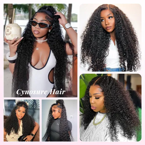 Vista 8 de CYNOSURE Pelucas de encaje frontal 13x4 de cabello humano prearrancado, densidad del 180%, brasileña rizada con encaje frontal, peluca con cabello