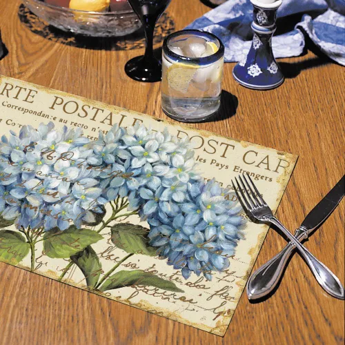 Vista 2 de CounterArt Mantel individual de papel, hortensias azules, paquete de 24