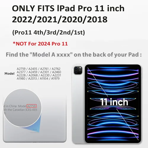 Vista 2 de HXCASEAC Funda para iPad Pro de 11 pulgadas (2022/2021/2020/2018) a prueba de golpes con soporte para lápiz, protector de pantalla, correa de mano