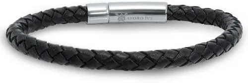 Vista 2 de Oxford Ivy Pulsera trenzada de cuero negro para hombre de 0.236 in 8 12 pulgadas con cierre de acero inoxidable Pulseras de cuero para hombres