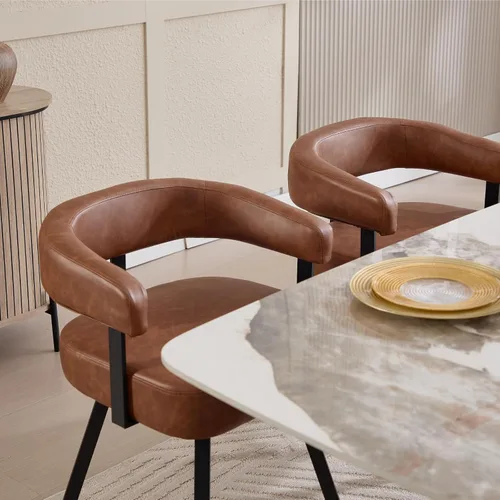 Vista 8 de DUOMAY Juego de 2 sillas de comedor de piel sintética, sillas de cocina curvadas con respaldo abierto con patas de metal, modernas sillas laterales