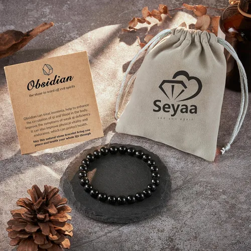 Vista 5 de Seyaa Pulsera de yoga para aliviar el estrés y la ansiedad, piedra de cristal natural, regalos curativos para mujeres, hombres y adolescentes