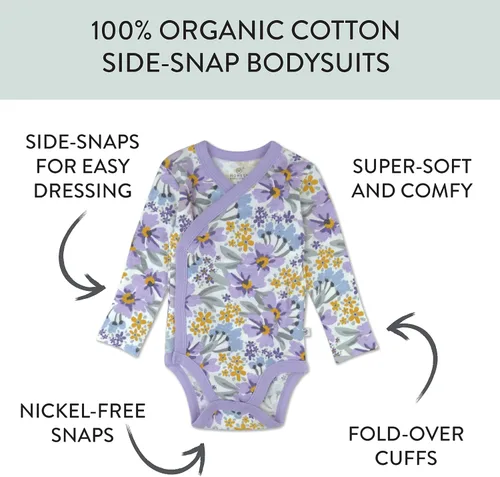 Vista 3 de HonestBaby unisex-baby 3-pack Long Sleeve Side-snap Kimono Bodysuits Organic Cotton for Infant Baby Boys, Girls, Unisex