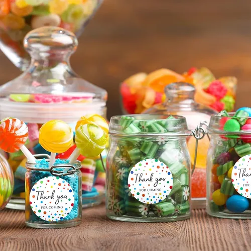 Vista 7 de jijAcraft 60 calcomanías de agradecimiento de 2 pulgadas con puntos de colores, calcomanías redondas de agradecimiento para recuerdos de boda