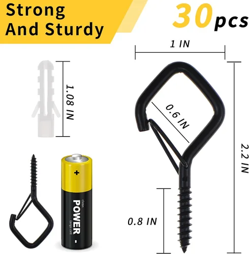 Vista 3 de CADONO 30 PCS Ganchos Colgantes de Copa con Tornillo con Hebilla de Seguridad, Ganchos de Tornillo a Prueba de Viento Perfectos para Colgar Luces