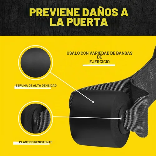 Vista 2 de Correa de anclaje de puerta para bandas de resistencia con 5 bucles y Ancla de puerta negra