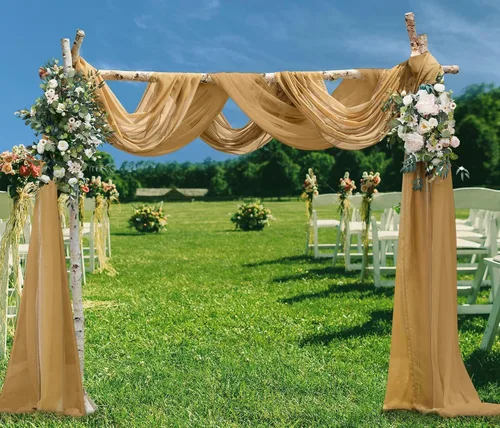 Vista 38 de Warm Home Designs Paquete de Tela para Arco de Boda Tiene 2 Scarves de 216 Pulgadas (18 Pies) en Tela Azul Marino y Blanco para Ceremonia de Boda