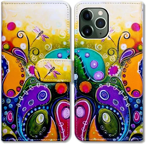 Vista 19 de Bcov Funda para iPhone 11 Pro Max, diseño de pájaro negro y verde con tapa de cuero con ranura para tarjeta de crédito, soporte para tarjeta