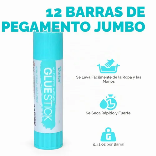 Vista 4 de Darice Barras de pegamento jumbo, 1.4 onzas (1.41 oz), pegamento escolar lavable multiusos para manualidades, papel y tela, secado transparente, sin