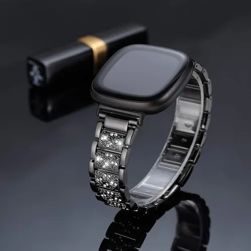Vista 2 de Bandas brillantes compatibles con Fitbit Sense 2/Sense/Versa 4/Versa 3, pulseras de repuesto para mujer, pulsera elegante y lujosa para mujer Negro