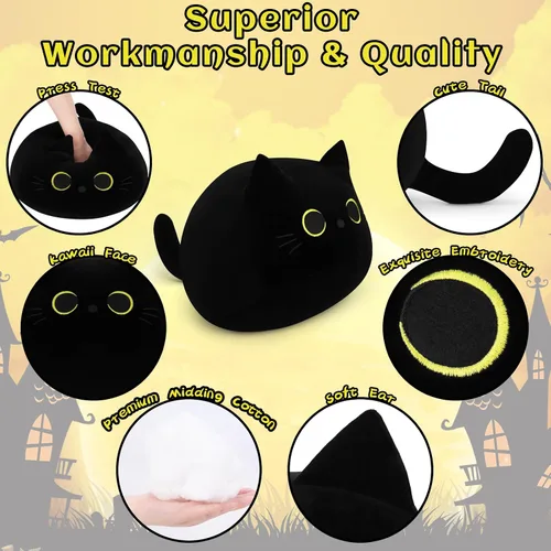 Vista 2 de Auspicious beginning Juguete de peluche de gato negro gigante de 19 pulgadas, juguete de peluche Kawaii, almohada de felpa de gato, decoración