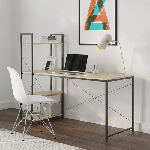 Vista 12 de Ames - Escritorio reversible para computadora de juegos de 47 pulgadas con estantes ajustables, escritorio de oficina en casa, gestión de cables