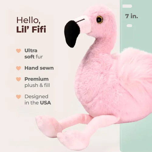 Vista 2 de Bearington Lil' Fifi - Animal de peluche rosa de 7 pulgadas, peluche de flamenco rosa suave con lindas alas esponjosas y cara expresiva, lavable
