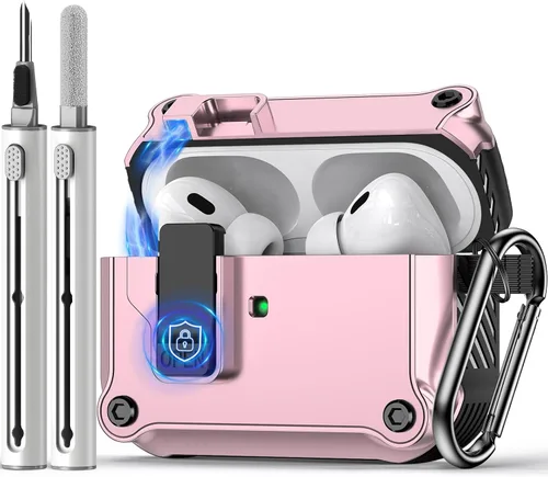 Vista 9 de Compatible con AirPods Pro 2ª/1ª generación, estuche con cierre magnético automático y kit de limpieza, compatible con funda Magsafe - Negro