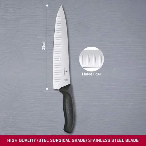 Vista 3 de Victorinox Swiss Classic, Cuchillo de trinchar, hoja extra afilada, borde estriado, 9.8 in, mango de plástico, acero inoxidable, negro