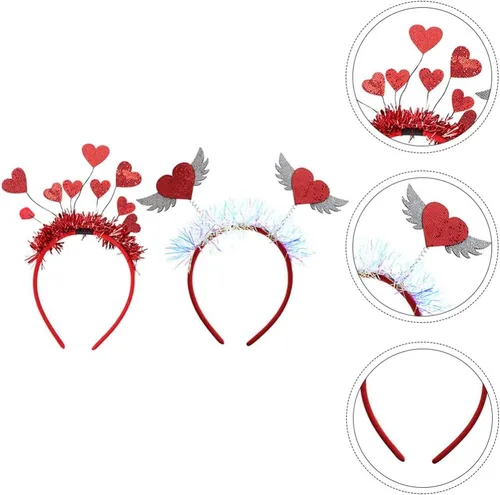 Vista 3 de FRCOLOR 2 diademas para el día de San Valentín, alienígenas, disfraz de alienígena, banda para el cabello, accesorios para el día de San Valentín