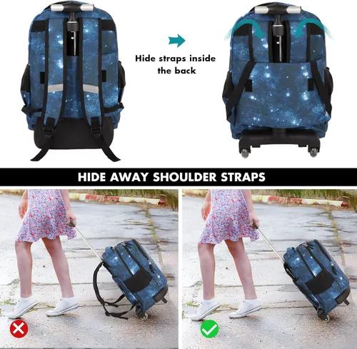 Vista 7 de Tilami Mochila con ruedas para niños y niñas, astronauta