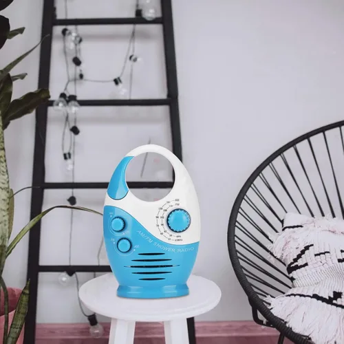Vista 4 de Radio portátil AM FM, radio de ducha con altavoz integrado, diseño tipo gancho para baño, camping, uso doméstico, material plástico ABS