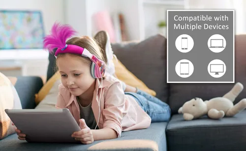 Vista 4 de Trolls World Tour Poppy - Auriculares para niños, brillan en la oscuridad, sonido estéreo, conector de 0.138 in, auriculares con cable para niños