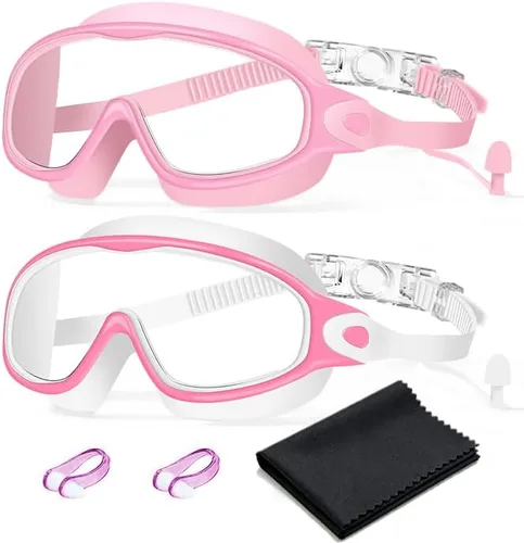 Vista 8 de Paquete de 2 gafas de natación antivaho, anti-UV, visión amplia, sin fugas, para niños de 3 a 15 años con tapones para los oídos