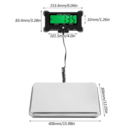 Vista 2 de Báscula postal electrónica de 660 libras/661.4 lbs, precisión de 1.76 oz/0.1 libras, pantalla LCD, plataforma grande de acero inoxidable de 16 x 12