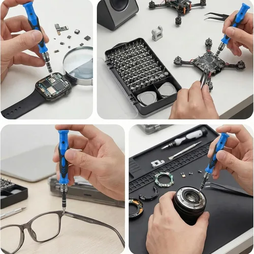 Vista 6 de Juego de destornilladores de precisión 115 en 1 B, kit de herramientas de reparación de electrónica, broca micro magnética con eje flexible
