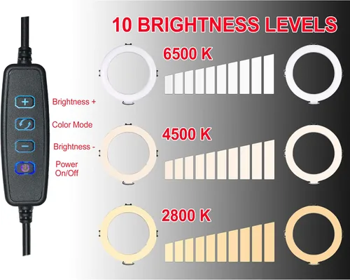 Vista 3 de Vidpro RL-10 - Kit de luces LED de 10 pulgadas con mini trípode y cabeza de bola. Alimentado por USB para retratos, maquillaje, modelado, vloggers