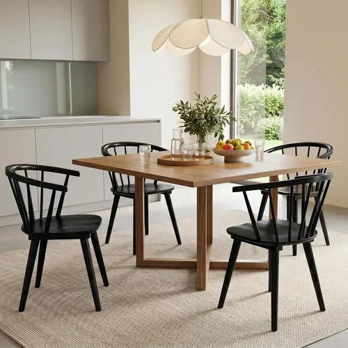 Vista 8 de DUHOME Windsor - Juego de 2 sillas de comedor de madera negra, sillas de comedor con brazos, respaldo de husillo de granja, sillas de cocina