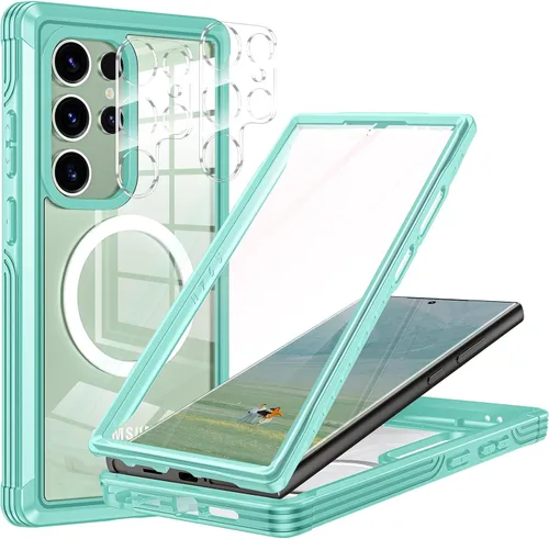 Vista 10 de Hekodonk Funda para Samsung Galaxy S24 Ultra, compatible con MagSafe, protector de pantalla integrado y 2 protectores de lente de cámara, funda Azul