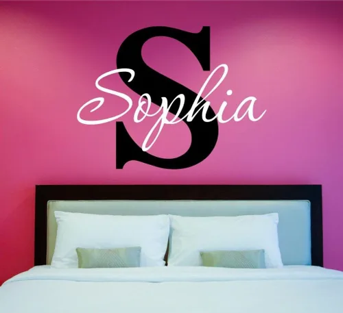 Vista 10 de Calcomanía de pared con nombre y inicial para niñas, decoración de pared, personalizada, decoración, guardería, dormitorio, además de calcomanía