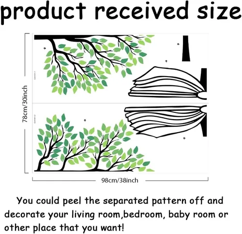Vista 2 de SUPERDANT Bool - Adhesivo decorativo para pared con diseño de árbol de lectura de árbol verde, papel tapiz decorativo para biblioteca, guardería