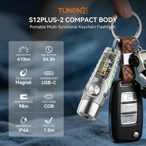 Vista 2 de S12Plus Linterna de Llavero, Linterna de Bolsillo EDC de 610 Lúmenes Altos, Mini Linterna LED Recargable USB C, Linterna Pequeña, para Acampar