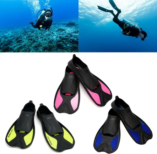 Vista 2 de Aletas de entrenamiento de natación de silicona, aletas de viaje, tamaño de viaje, aleta corta para hombres y mujeres, buceo, aletas de piscina